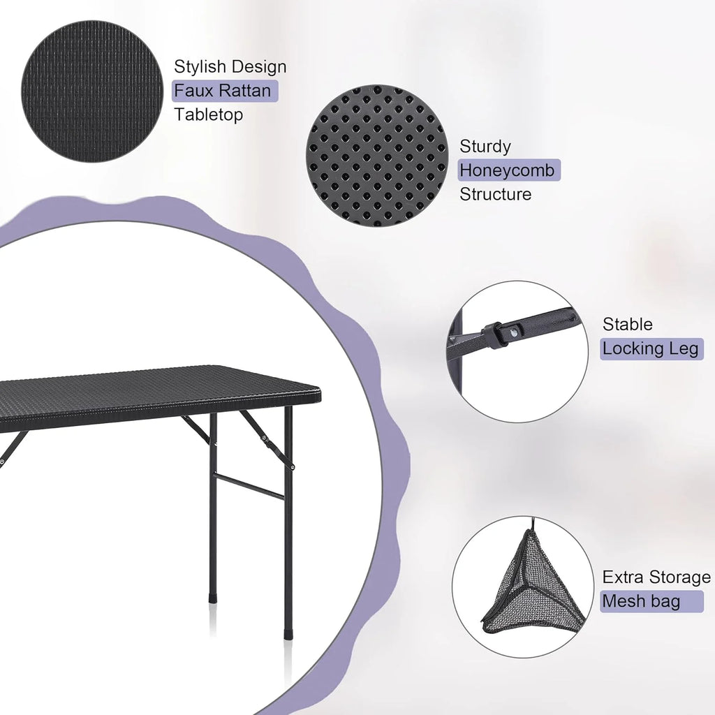 Black 3 Piece Folding Picnic Table with Benches N458628