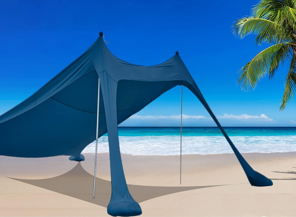 Family Beach Tent Sunshade Canopy Pop Up Sun Shelter 4 Pole with Carry Bag Q488939