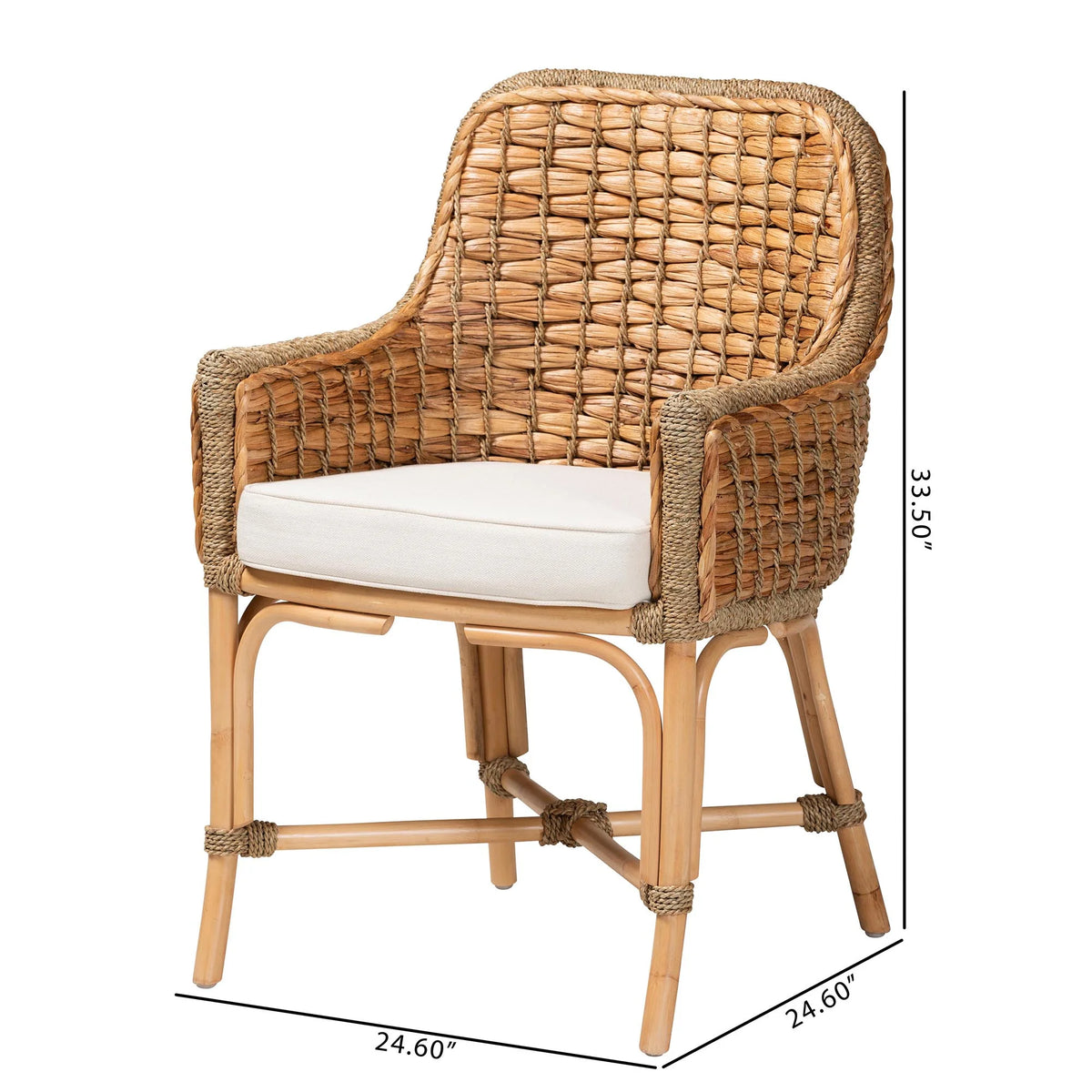 Natural Brown Woven Rattan Dining Arm Chair with Cushion U544633