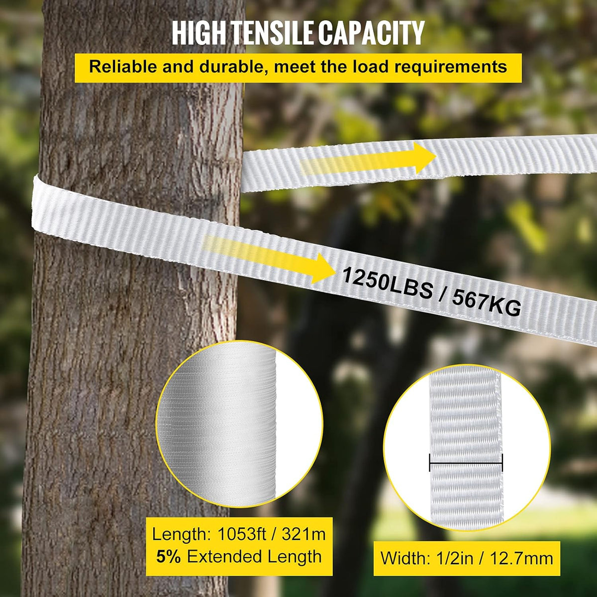 1250Lbs Polyester Pull Tape, 1053' x 1/2" Flat Tape, Pack of 2 Z476