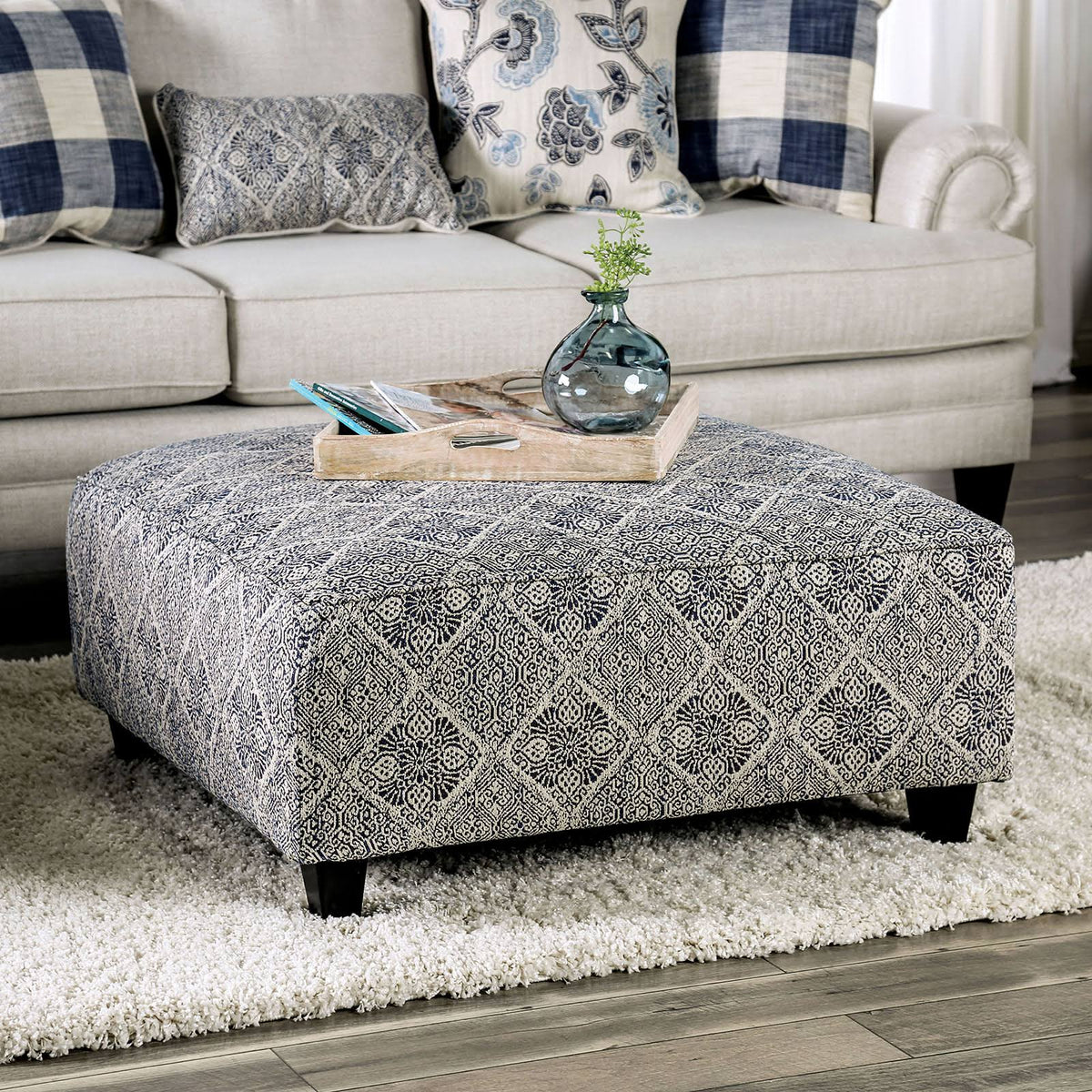 Ivory Navy Ottoman S625080