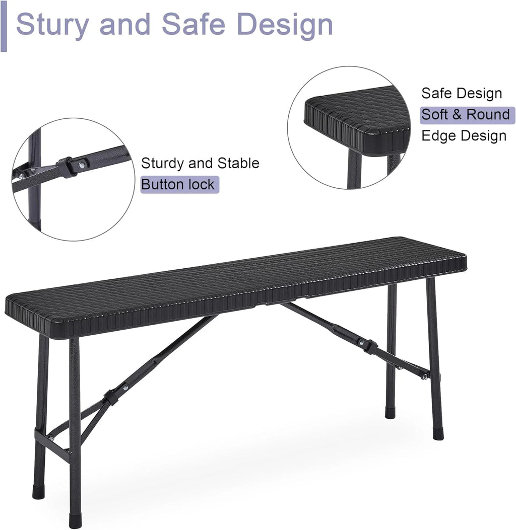 Black 3 Piece Folding Picnic Table with Benches N458628