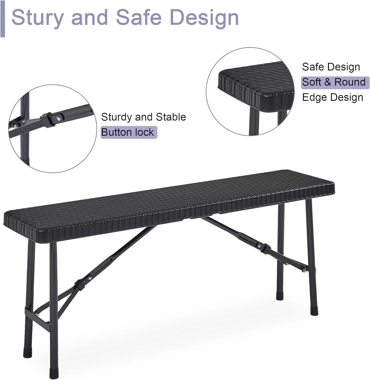 Black 3 Piece Folding Picnic Table with Benches N458628