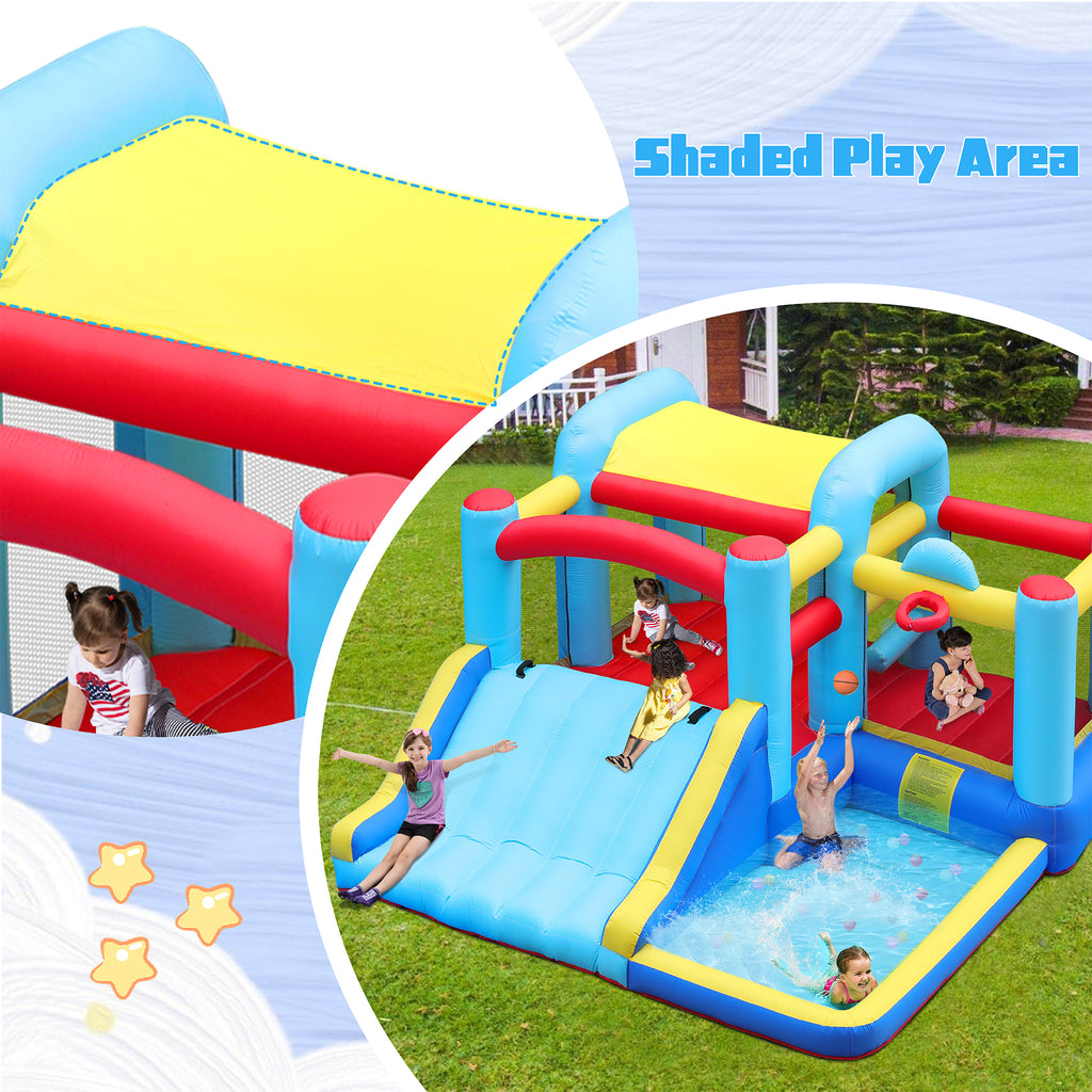 Inflatable Water Slide Bounce House with Splash Pool & Basketball Rim N864418