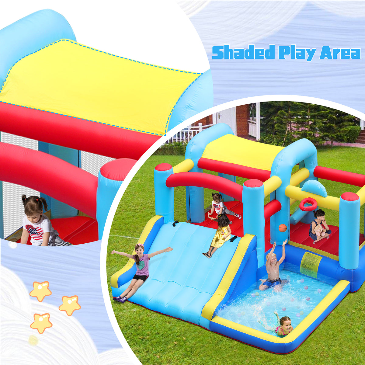 Inflatable Water Slide Bounce House with Splash Pool & Basketball Rim N864418