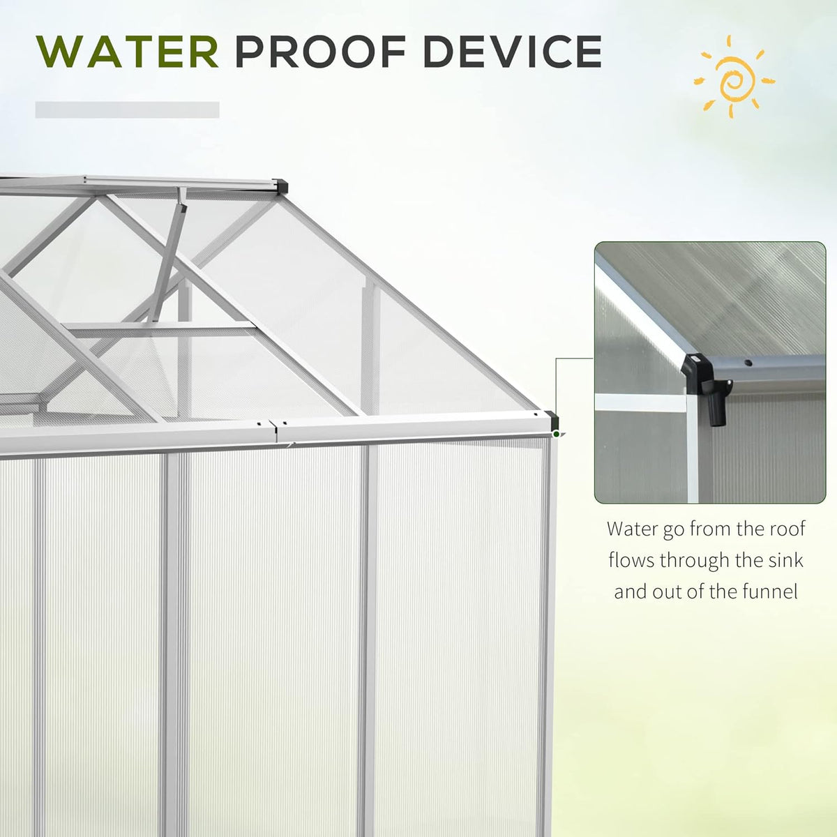 Walk-in Polycarbonate Greenhouse with Roof Vent T59185