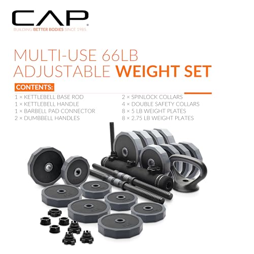 66 lb Adjustable Dumbbell, Barbell & Kettlebell Weight Set C375195