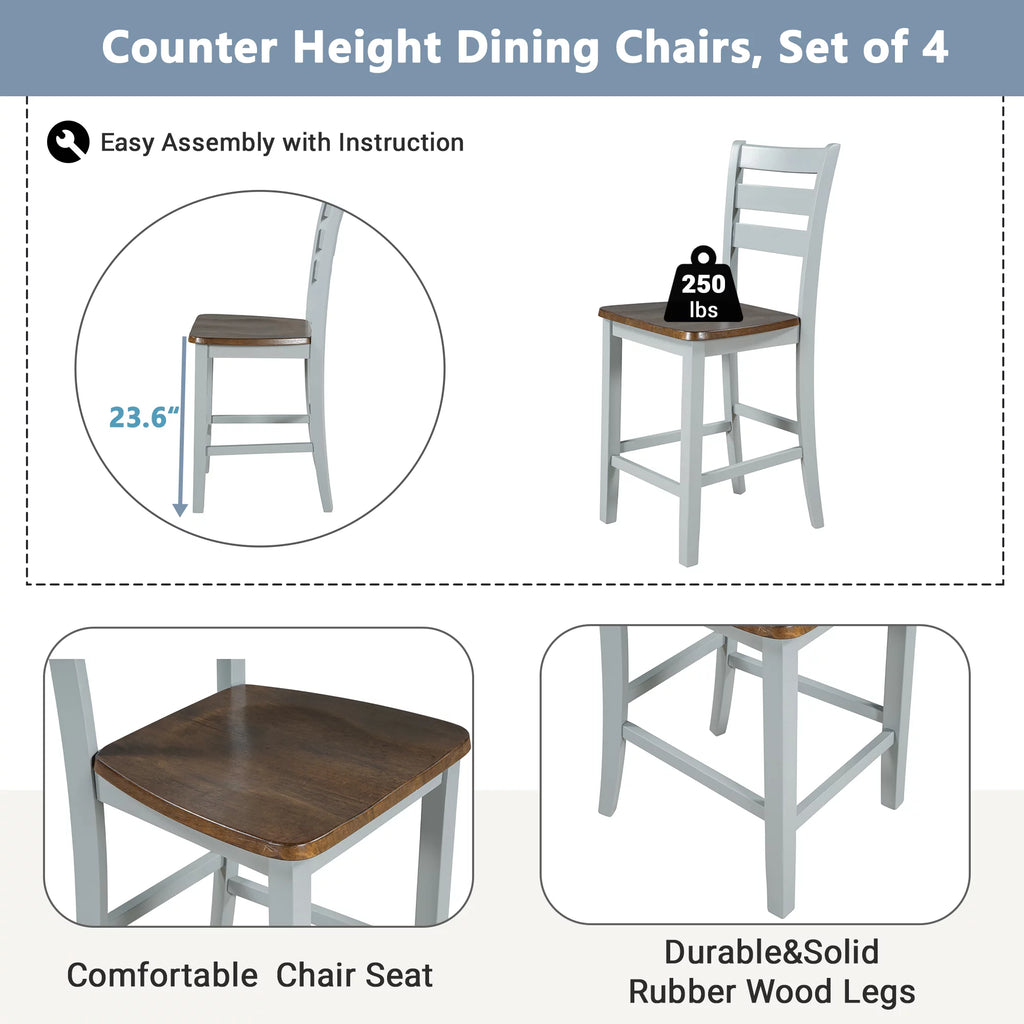 Wood 5-Piece Counter Height Dining Table Set with Rack and Drawers G588