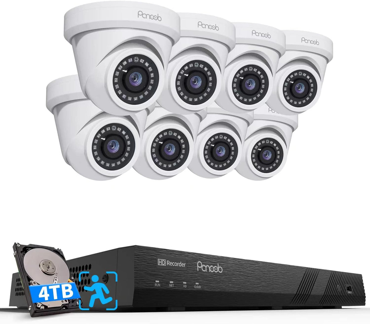 4K PoE Security Camera System with 2TB HDD NVR, 6pcs 8MP Bullet Cameras T1050