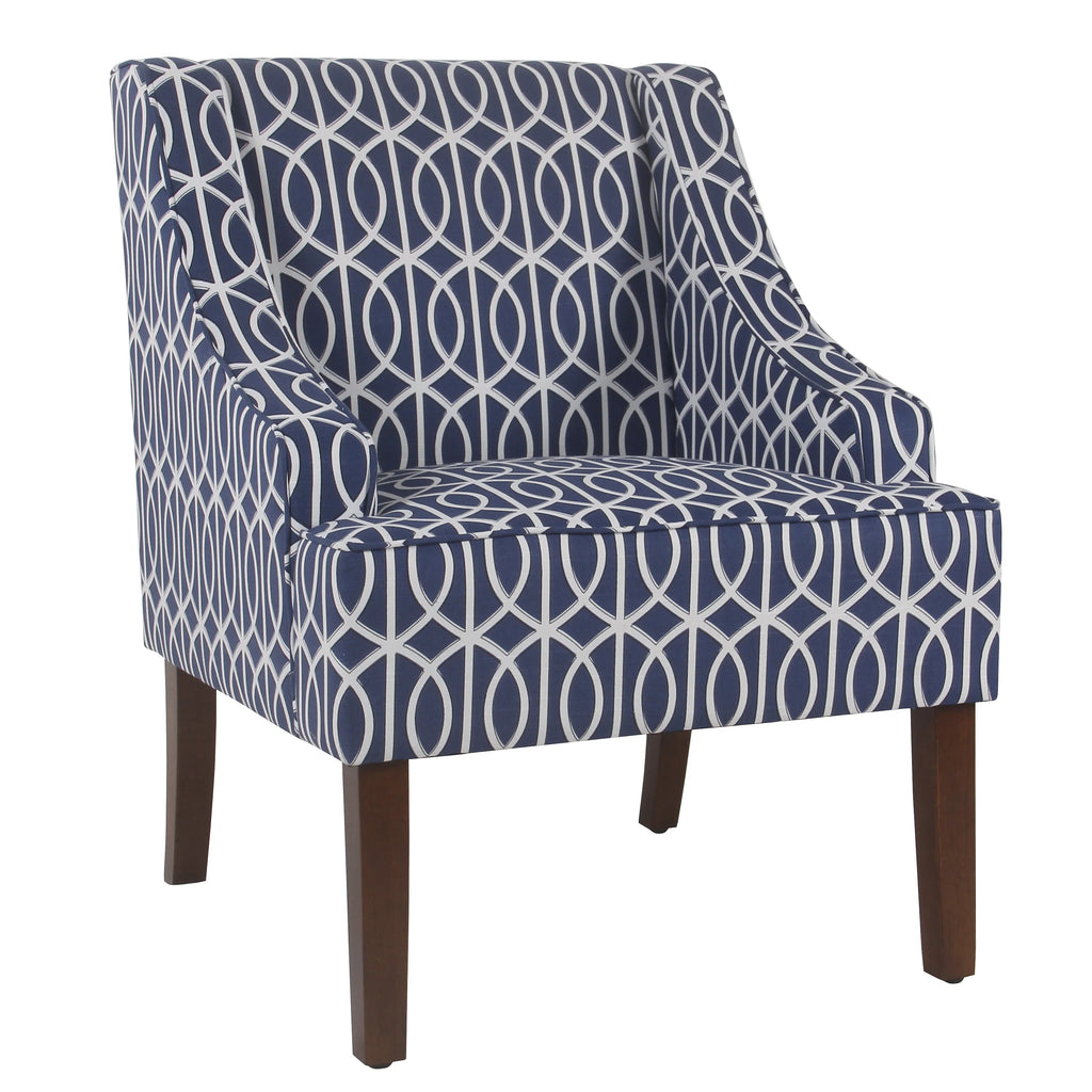 Cream and Blue Geometric Accent Armchair V6822