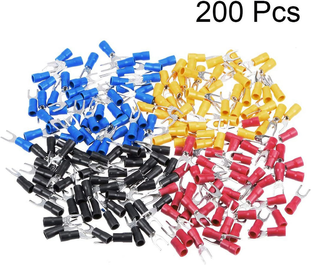 200Pcs Insulated Fork Spade Wire Connector Electrical Crimp Terminal 22-16AWG F976
