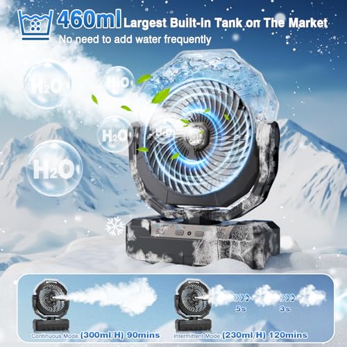 460ml Portable Misting Fan with 24000mAh Rechargeable Battery, Black H990588