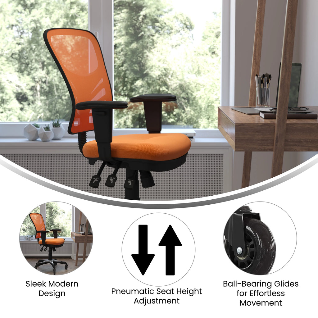 Orange Mesh Ergonomic Office Chair with Adjustable Arms B26242
