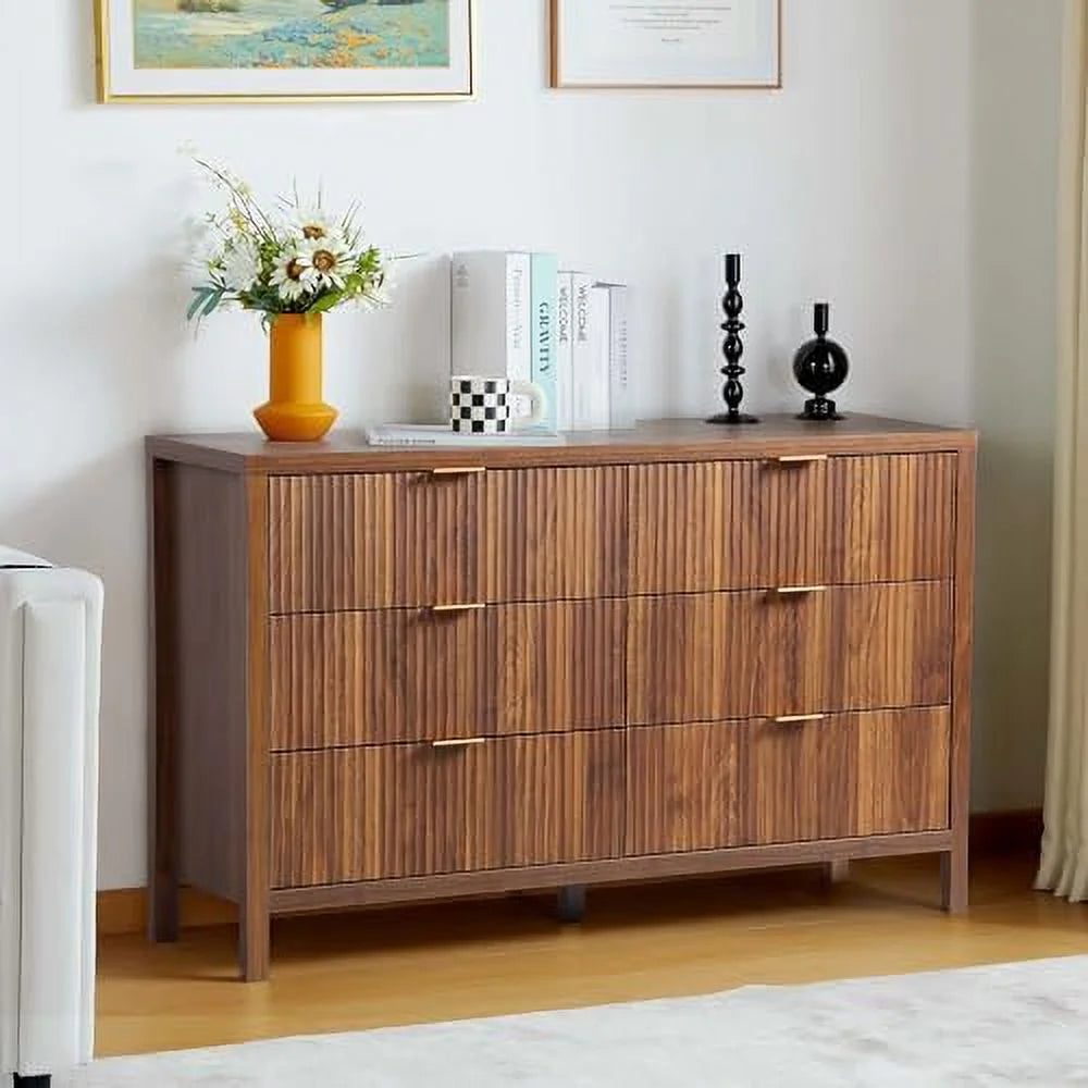 6 Drawer Double Dresser with Fluted Panel B17512