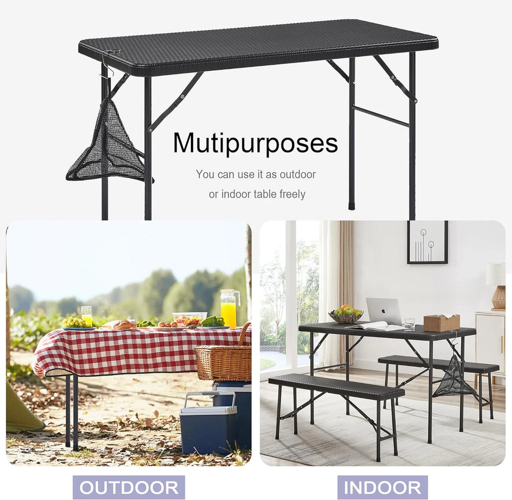 Black 3 Piece Folding Picnic Table with Benches N458628