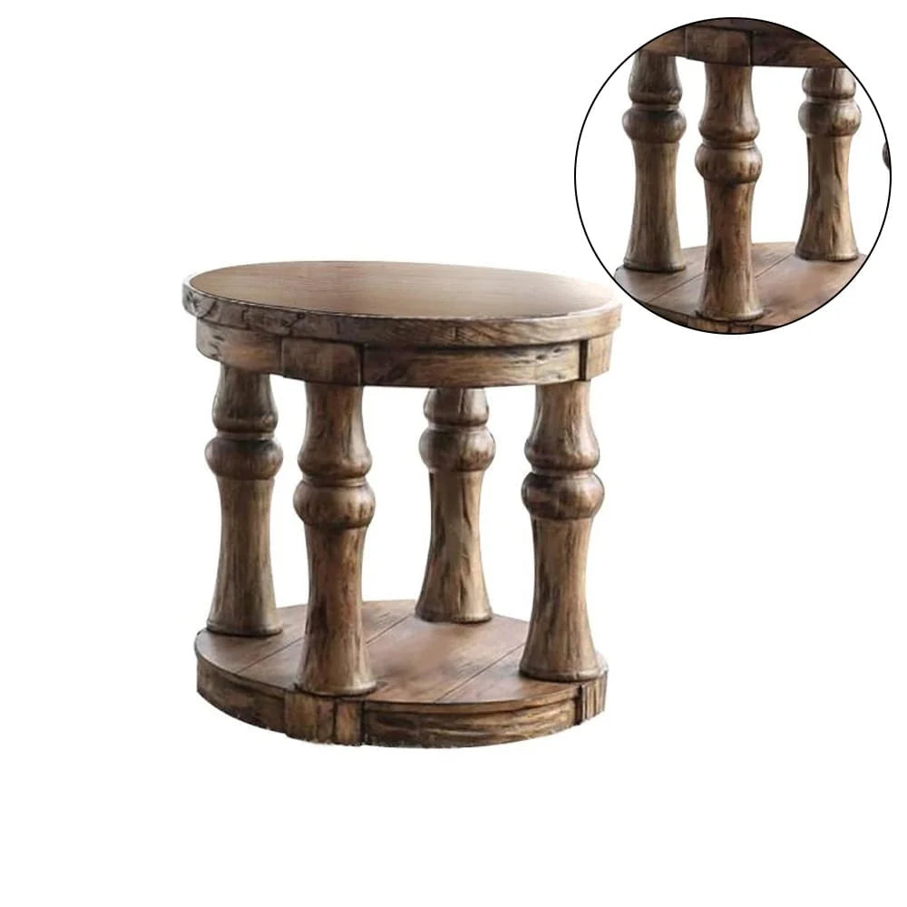 Round Wooden End Table with Open Shelf Antique Oak O404695