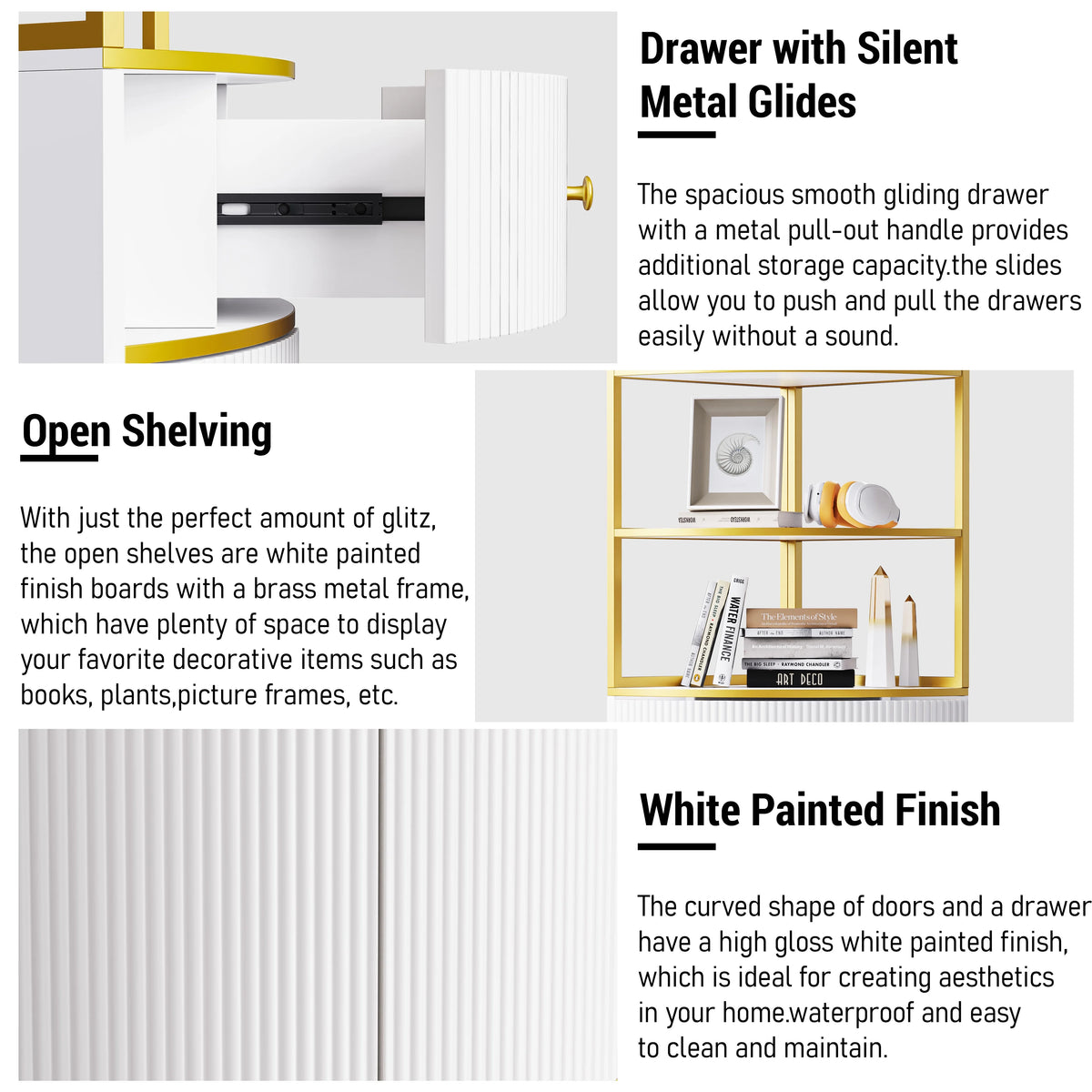 White Wooden Corner Bookshelf with 1 Drawer and 2 Doors C547