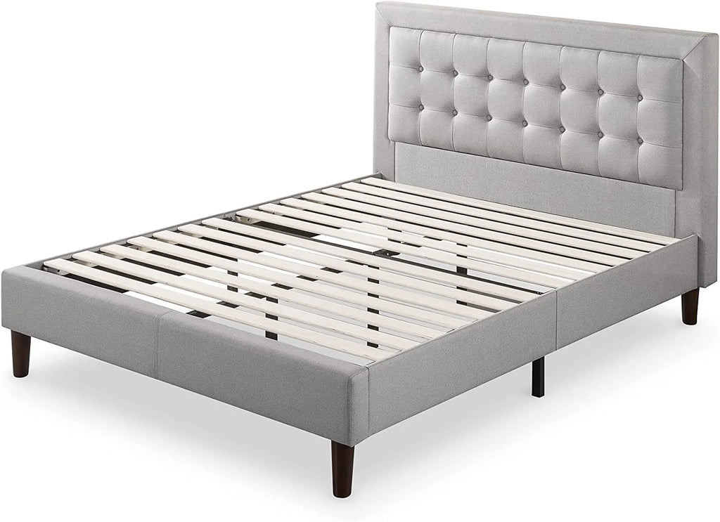 Queen Upholstered Platform Bed Frame with Wood Slat Support M80307