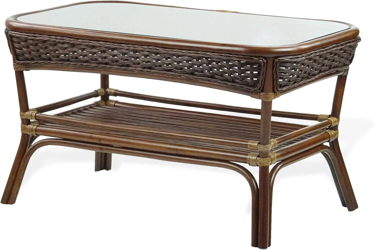 Rectangular Coffee Table Dark Walnut Natural Rattan X277