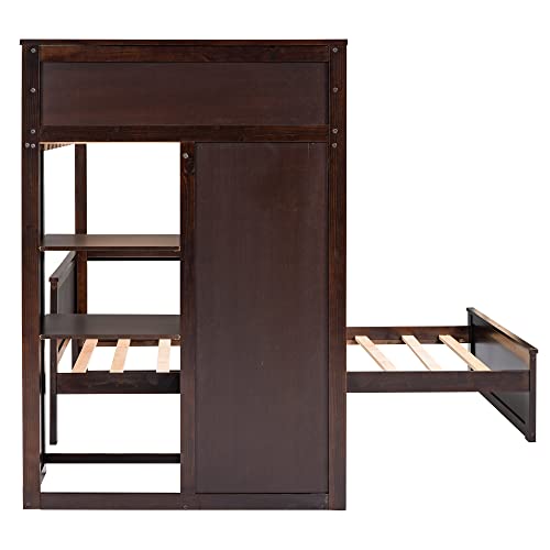 Twin Over Twin Solid Wood Bunk Bed with Storage M76522