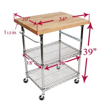 3 Tier Gourmet Cart with Maple Butcher Block Top P3143