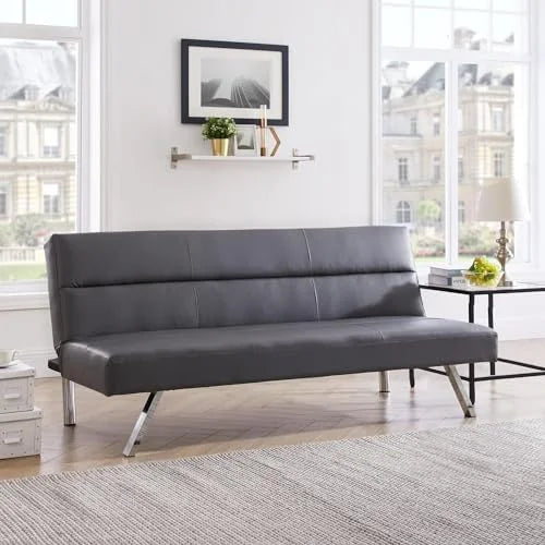 Faux Leather Convertible Futon Sofa Bed with Chrome Legs Q9845