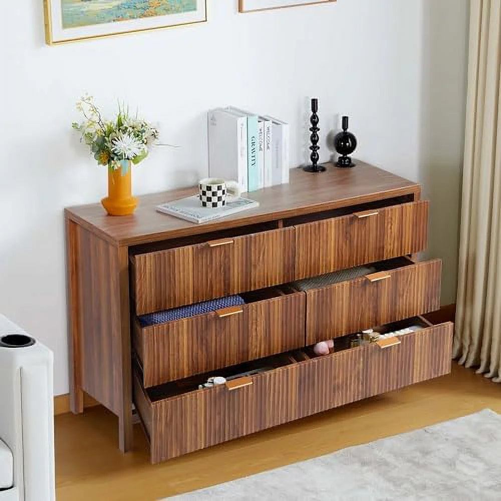 6 Drawer Double Dresser with Fluted Panel B17512