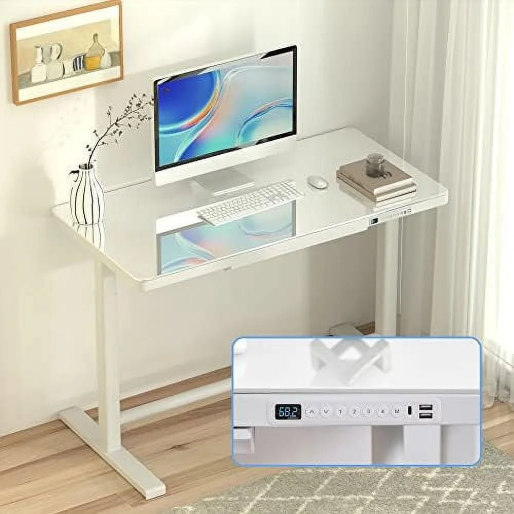 Electric Height Adjustable Standing Desk with Glass Top C7733