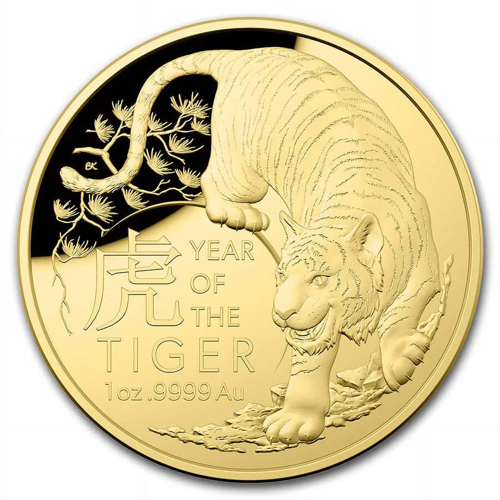 1 oz Gold $100 Lunar Year of the Tiger Domed Proof Coin V17875