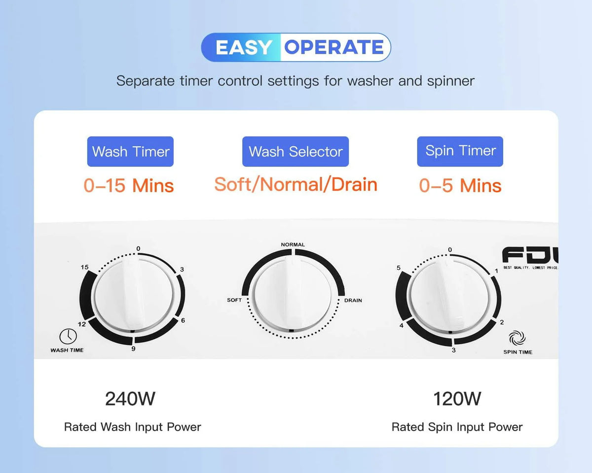 Portable Mini Compact Twin Tub Washing Machine 10 lbs Capacity White L663607