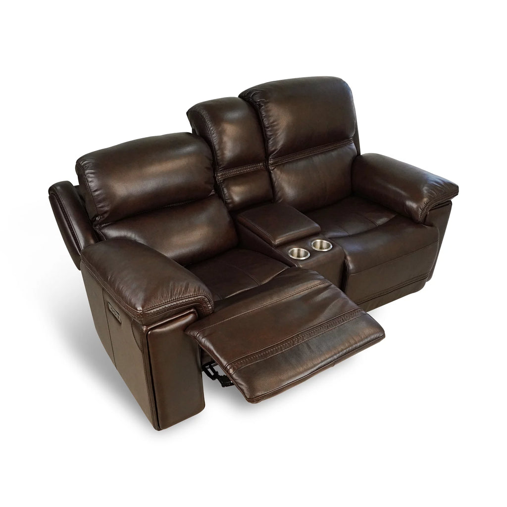 Top Grain Leather Power Reclining Loveseat with Console V503