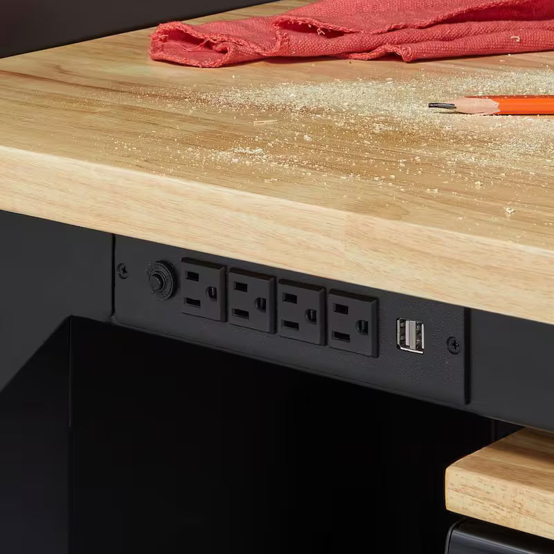 8 ft. Adjustable Height Solid Wood Top Workbench in Black O56823
