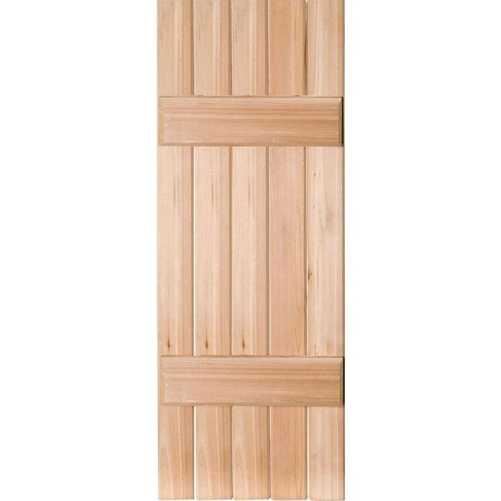 18 in. x 33 in. Exterior Real Wood Pine Board and Batten Shutters Pair Unfinished E364