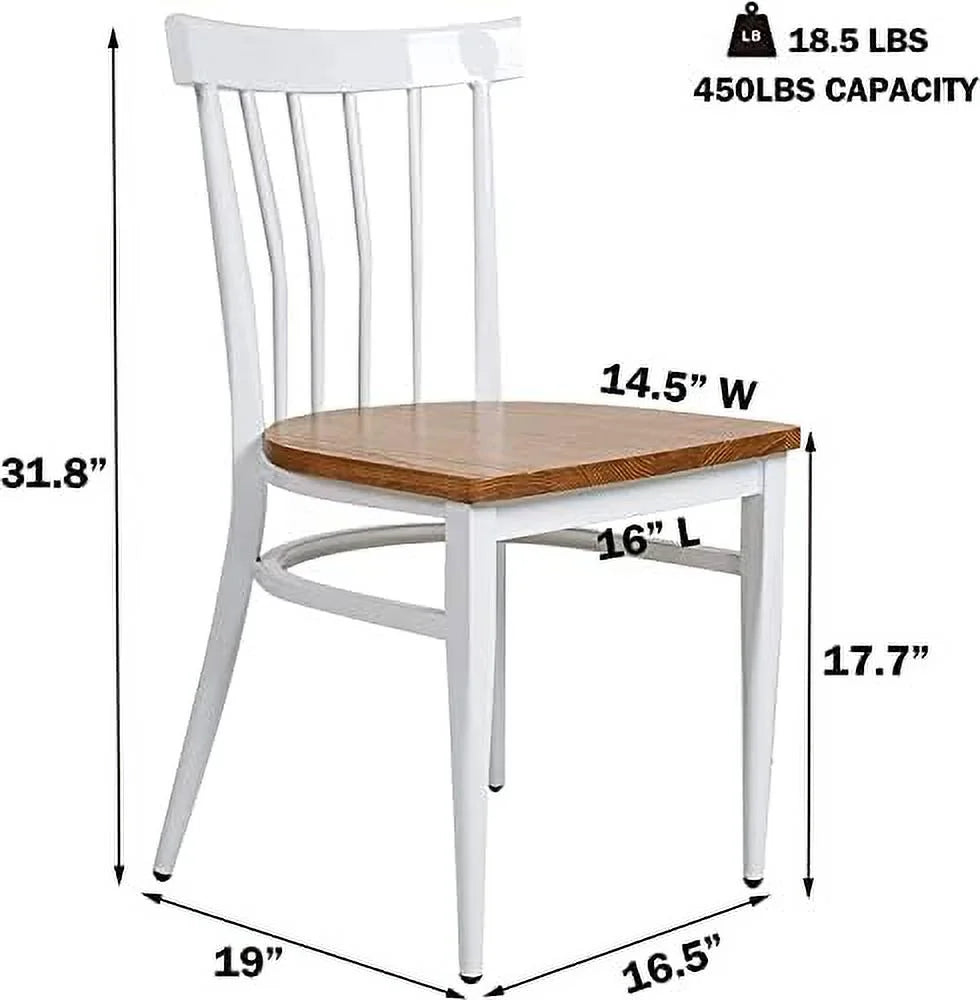 Heavy Duty Dining Chairs Natural Wood Seat Sturdy Metal Frame 400lbs Capacity Comb Back V55287