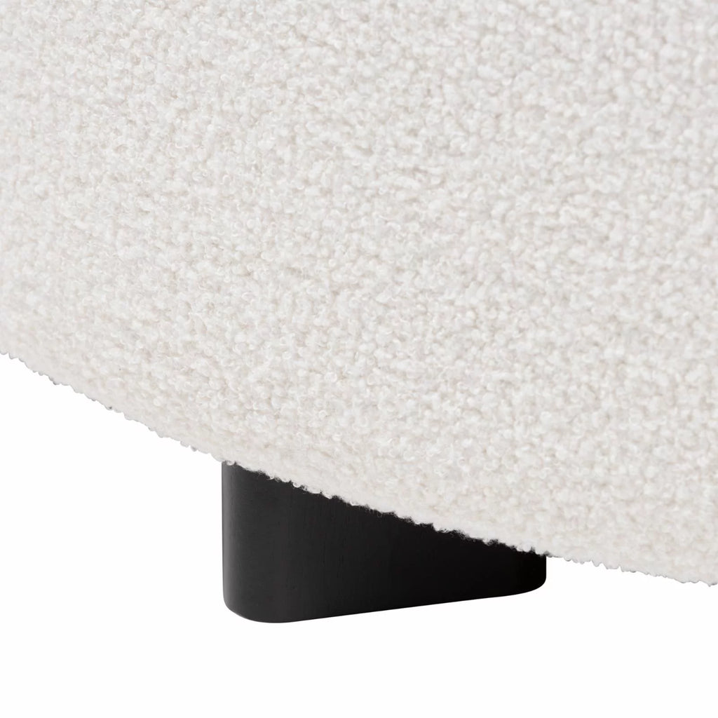 Ivory Boucle Upholstered Black Wood Round Ottoman M3062