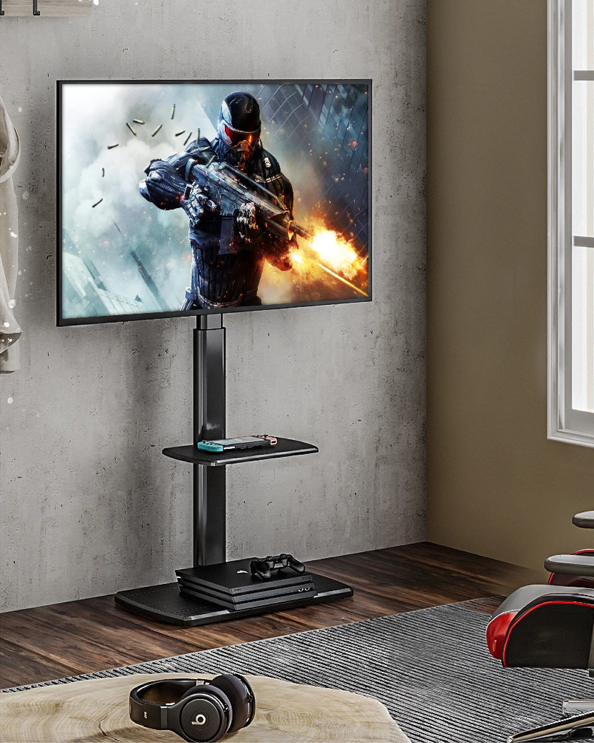 Floor TV Stand Mount with Swivel Bracket up to 65" Black U13286