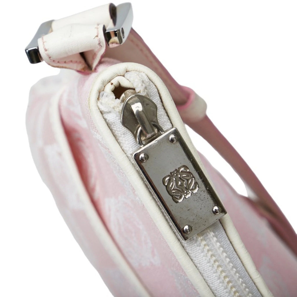 Pre-Owned Pink White Canvas Leather Shoulder Bag C24620