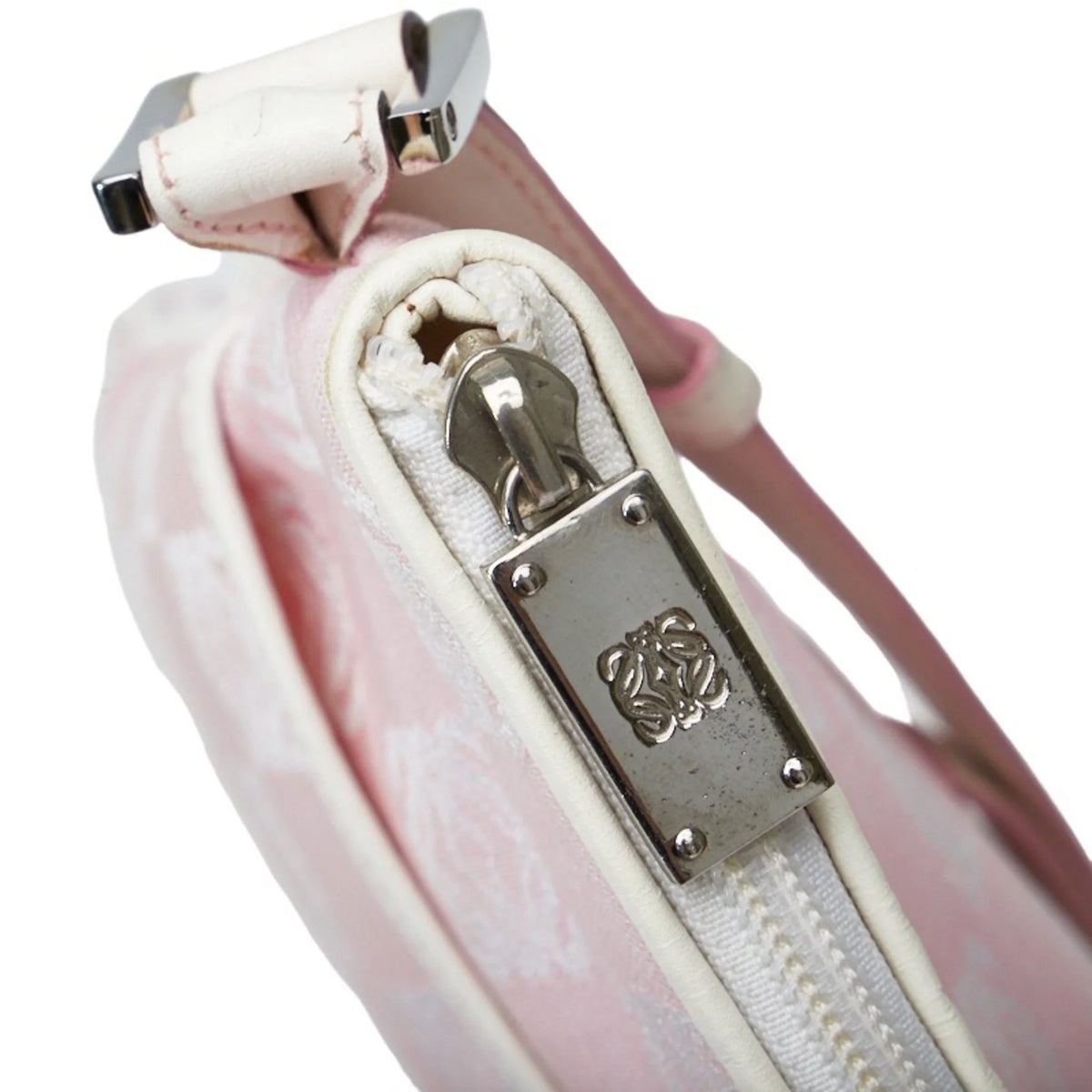 Pre-Owned Pink White Canvas Leather Shoulder Bag C24620