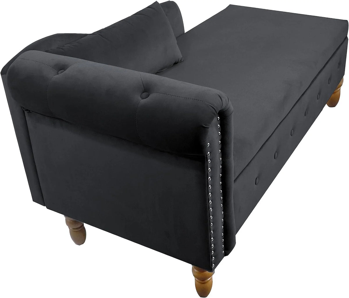 Black Velvet Chaise Lounge Chair with Storage & Pillow Y4743
