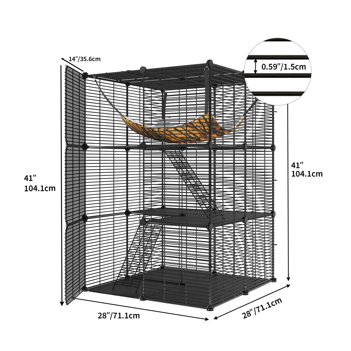 Indoor Cat Cage with Extra Large Hammock for Multiple Small Animals, 28"L x 28"W x 41"H, Black M924