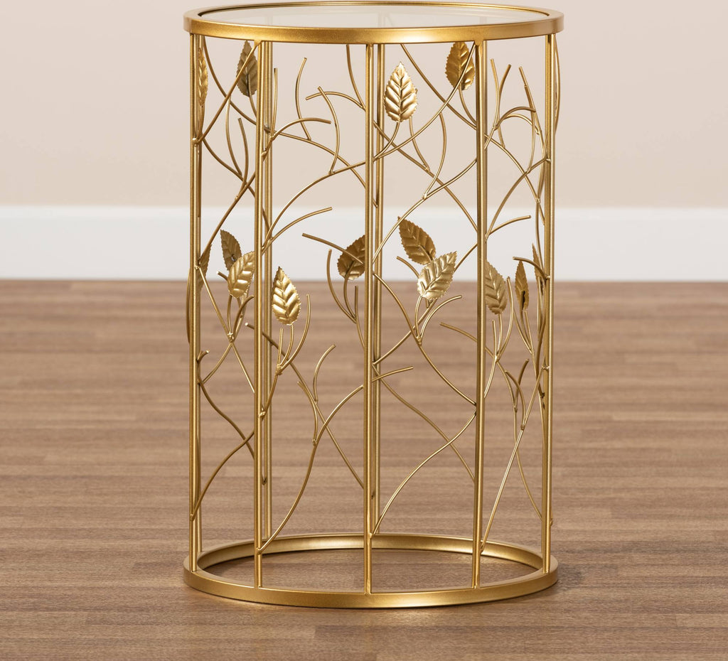 Gold Metal and Glass Leaf Accent End Table O47268
