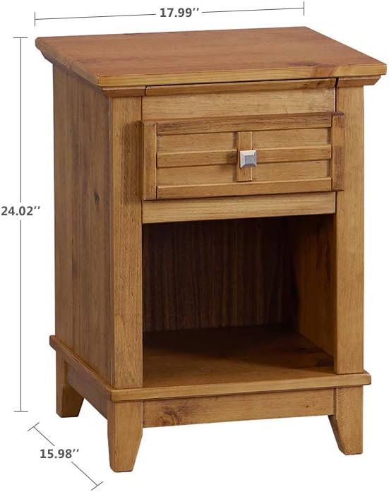 Teak Finish Wood Nightstand with Drawer and Pull-Out Tray K47367