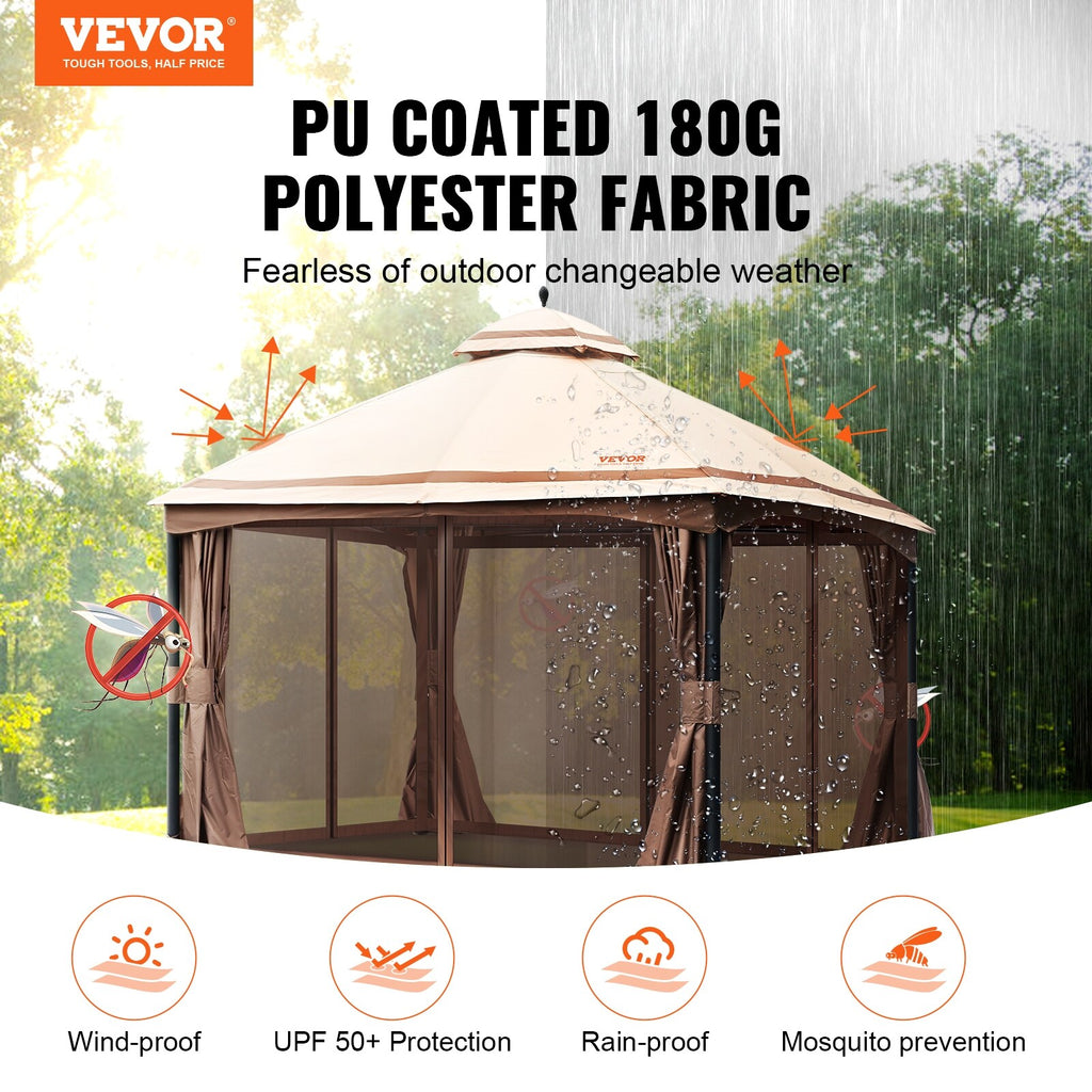 10x13ft Patio Gazebo with Mosquito Net, Metal Frame Q1346