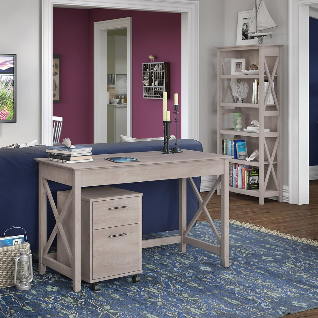 54W Computer Desk with Storage, 2 Drawer Mobile File Cabinet and 5 Shelf Bookcase in Bing Cherry V746584