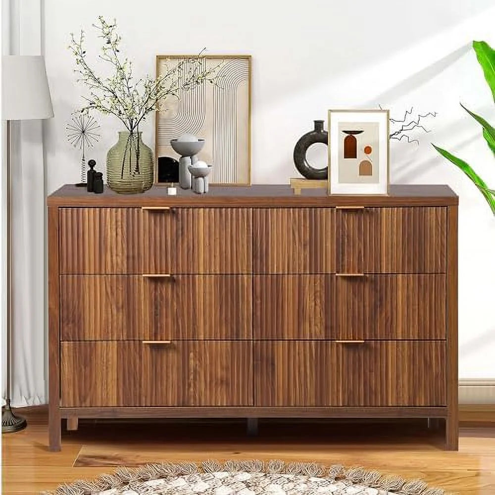6 Drawer Double Dresser with Fluted Panel B17512