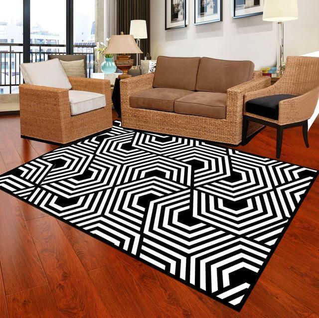Rectangle Black White Carpet Q858987
