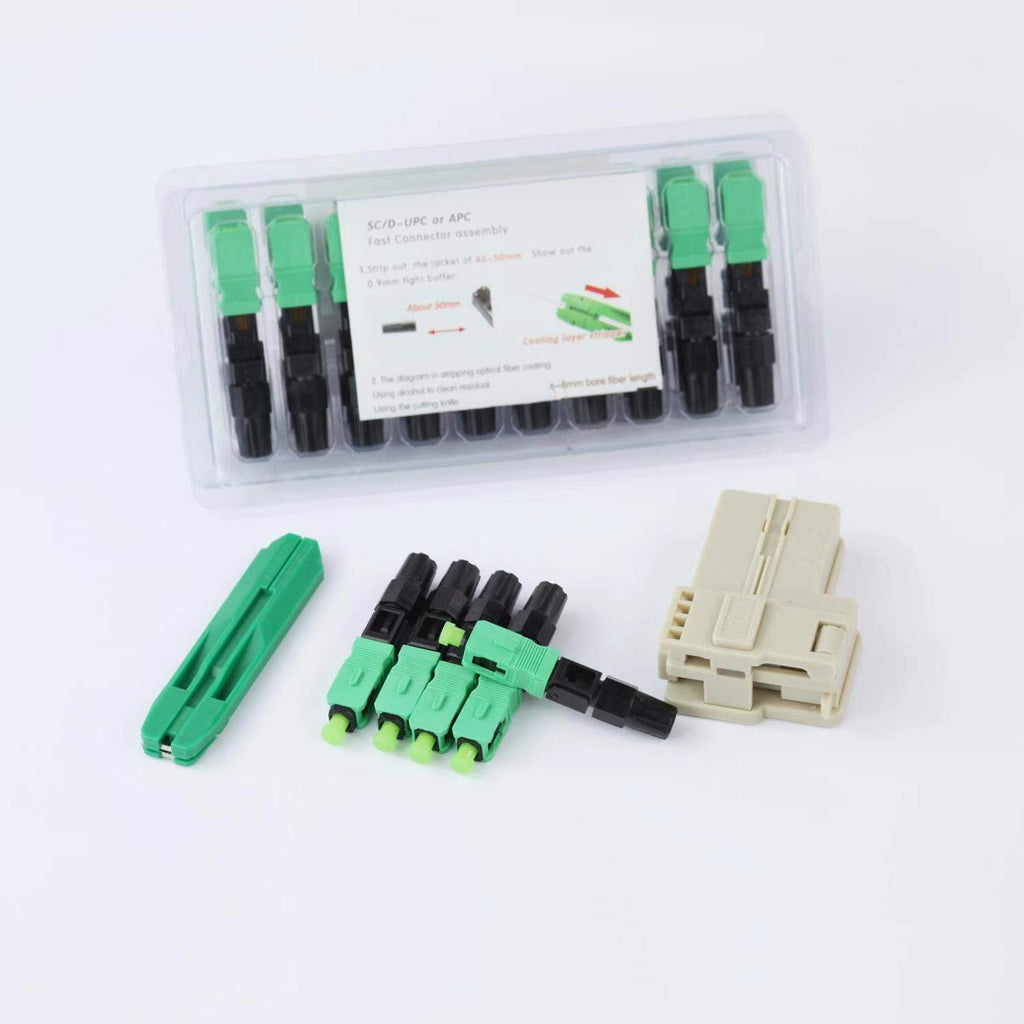 100pcs SC APC Fiber Optic Quick Connector with Matched Tools, Single Mode SM 9/125 Mechanical Fast Connectors F492989