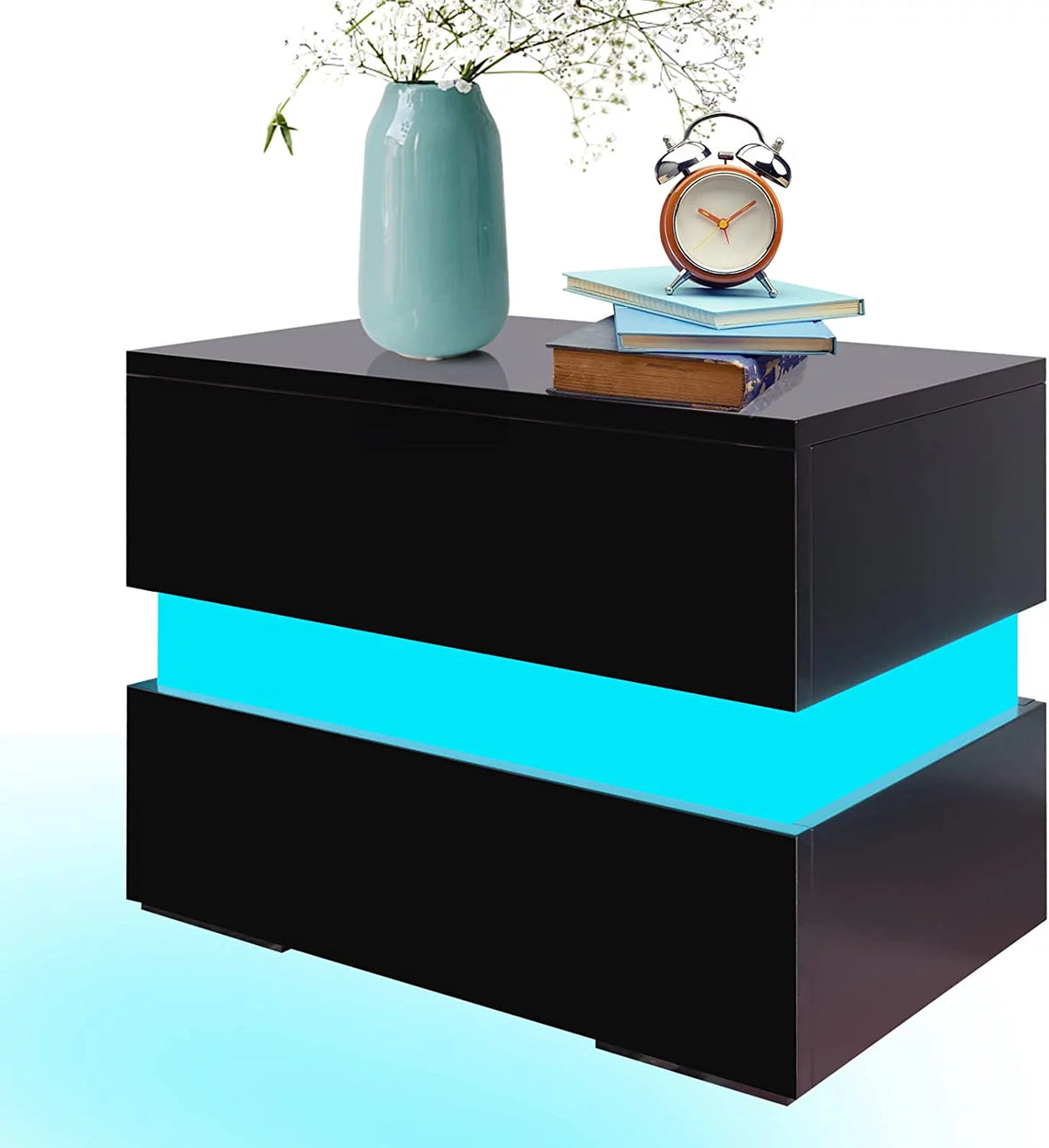 Black LED Nightstand Set of 2 with 2 Storage Drawers L1425