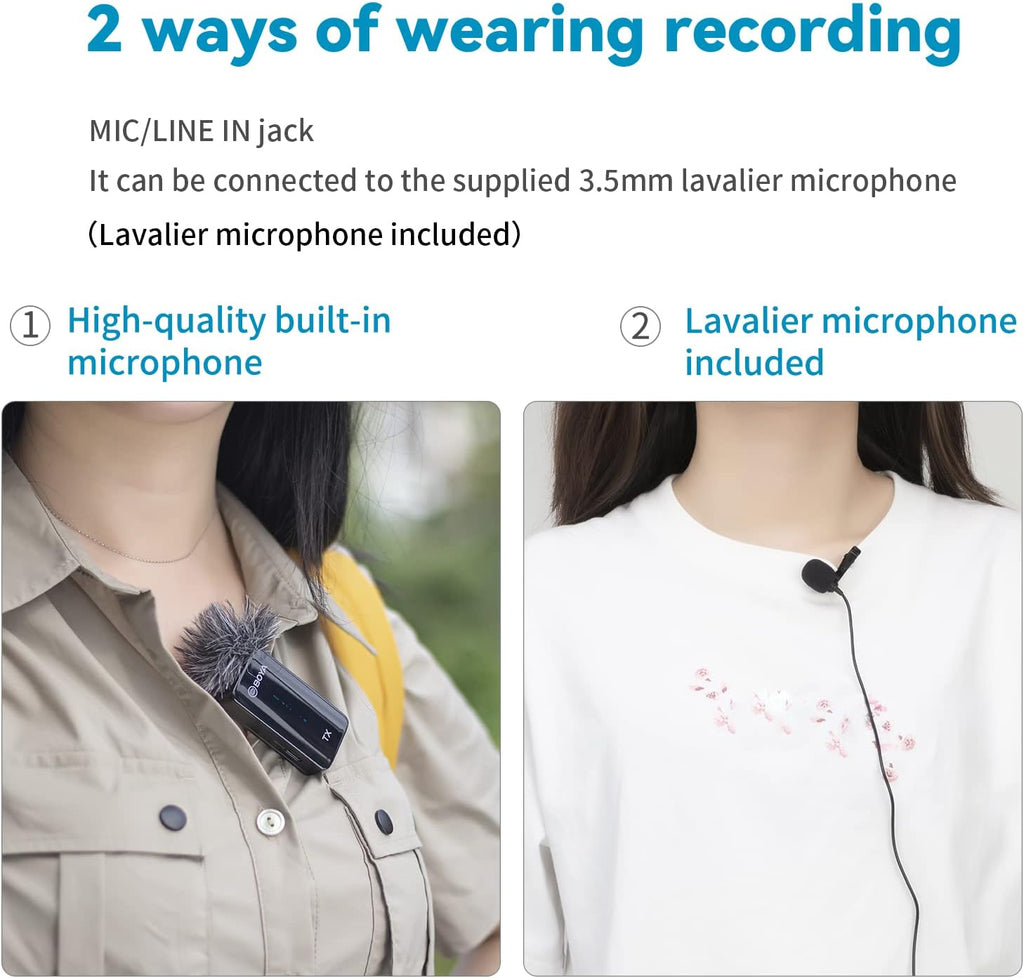 2.4GHz Wireless Dual Channel Cordless Lavalier Microphone System for Phone Camera B88955