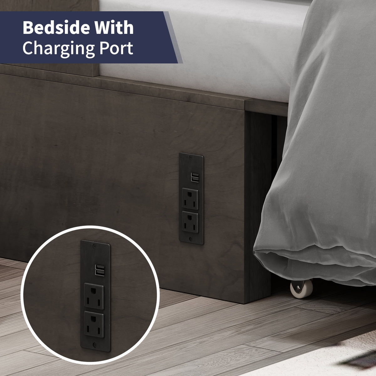 Queen Size Grey Murphy Cabinet Bed with USB Charging Station A36928